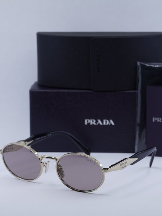 Prada PR65ZS ZVN20I Oval Sunglasses – Pale Gold\\Light Purple Brown main image 7